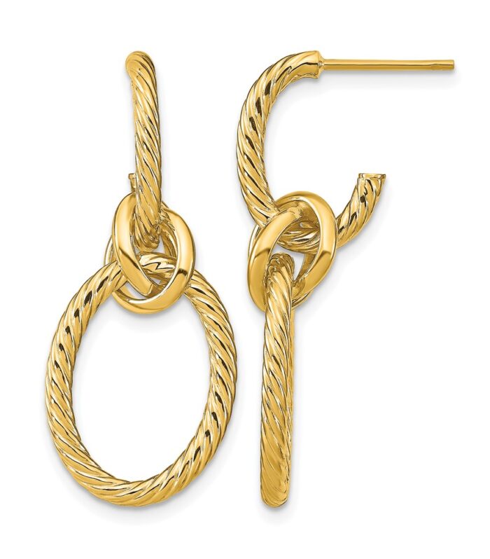 Leslie's 14K Polished Textured Post Dangle Earrings