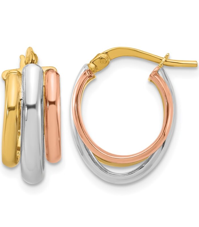 Leslie's 14K w/ White RH/Rose GP Polished 3 Row Oval Hoop Earrings