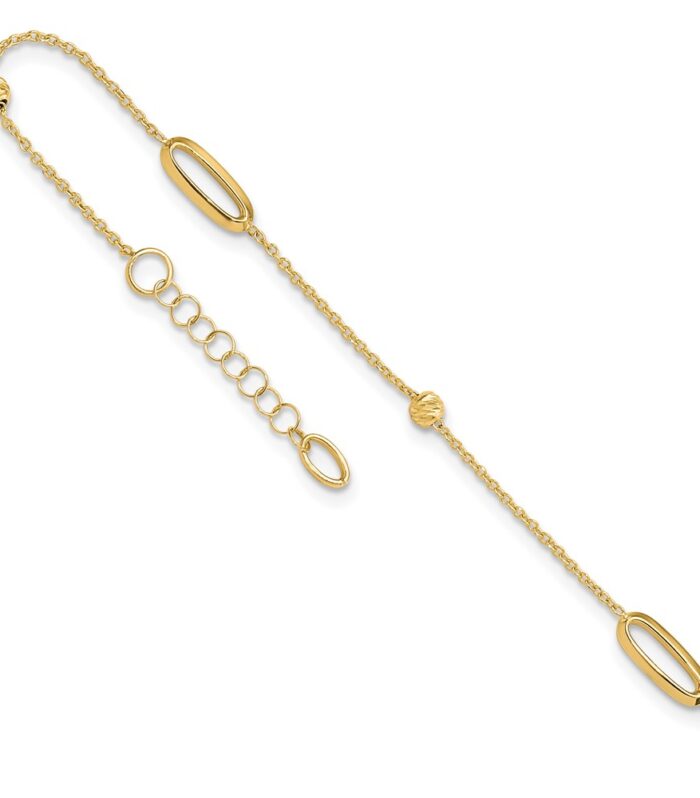 Leslie's 14K Polished Diamond-cut Beads with 1in. ext. Anklet