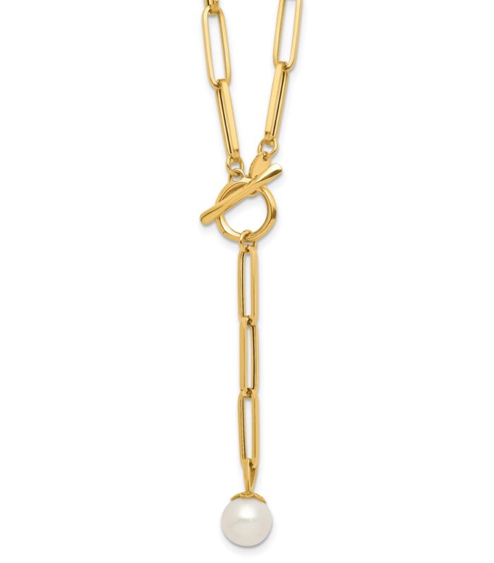Leslie's 14K Polished Freshwater Cultured Pearl Fancy Link Toggle Necklace