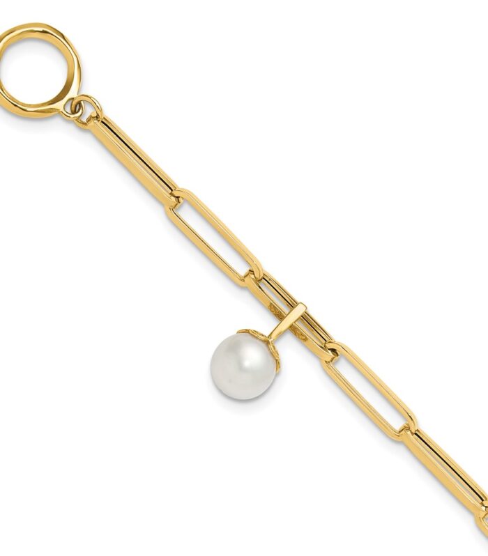 Leslie's 14K Polished FW Cultured Pearl Fancy Link Toggle Bracelet