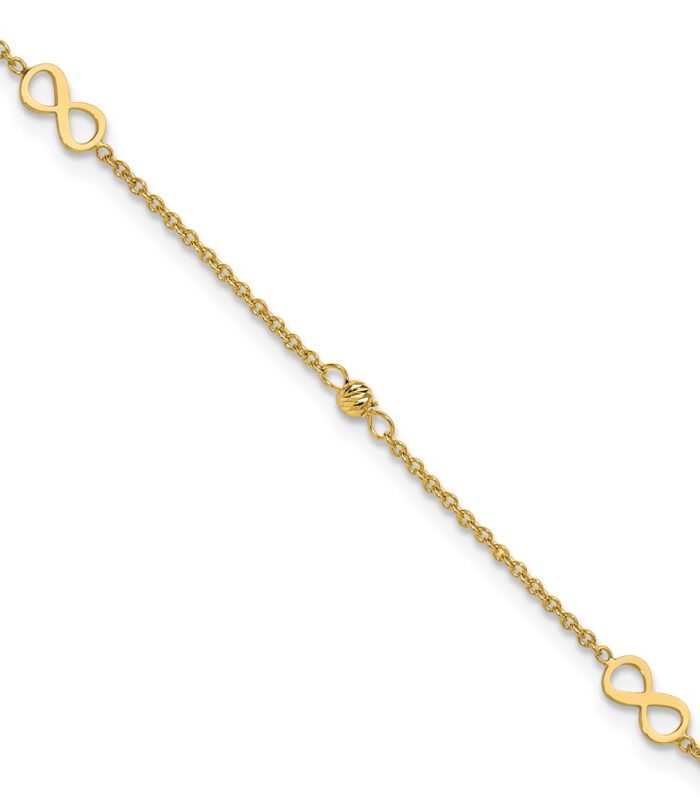 Leslie's 14K Polished/Diamond-cut Infinity 9in Plus 1in ext. Anklet