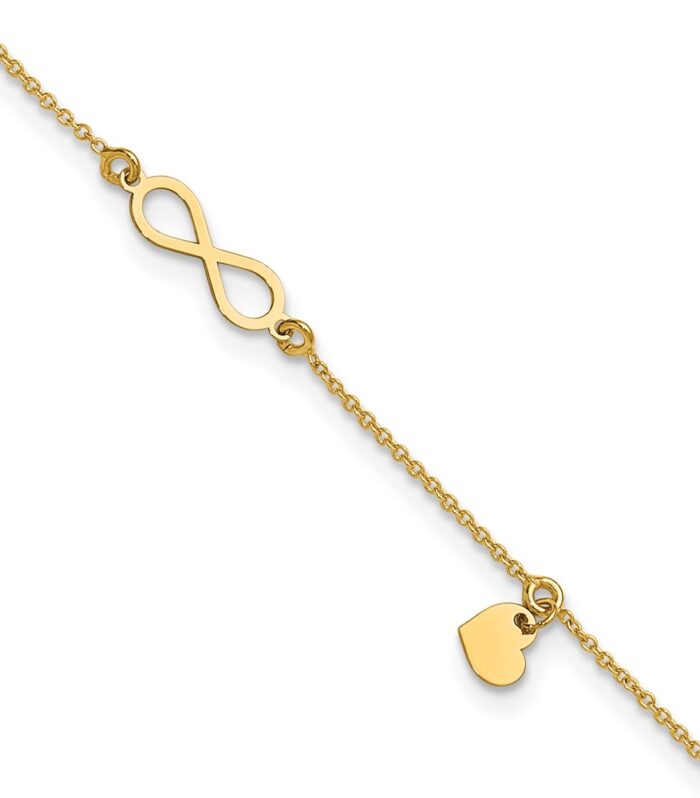 Leslie's 14K Polished Infinity/Dangle Heart 9in Plus 1in ext. Anklet