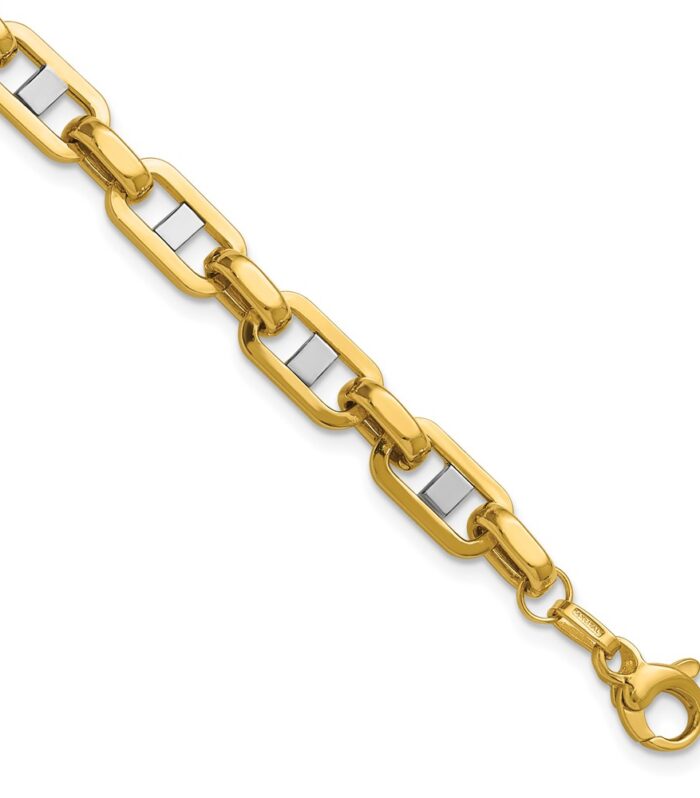 Leslie's 14K w/Wht RH Polished Fancy Flat Anchor Men's Link Bracelet