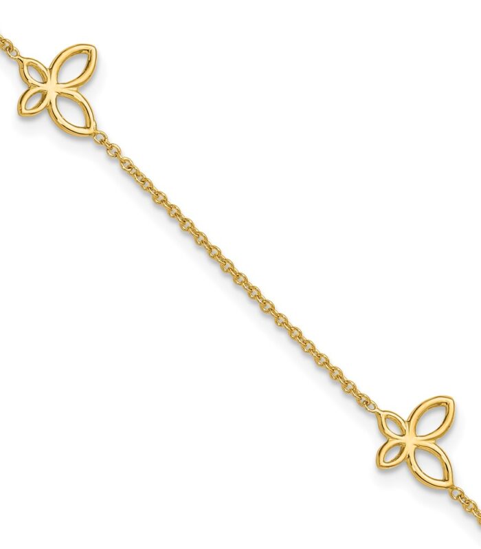 Leslie's 14K Polished Butterfly Station 9in Plus 1in ext. Anklet