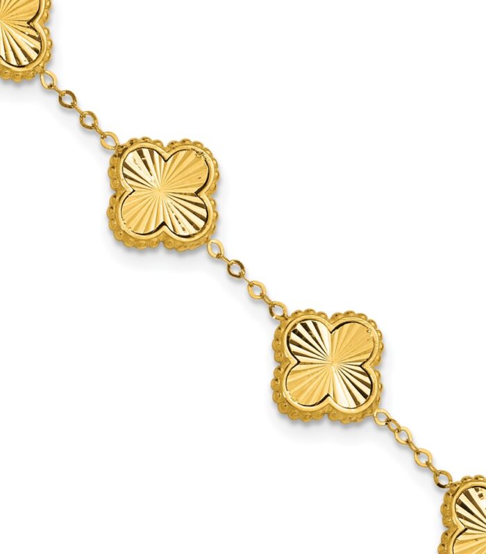 Leslie's 14K Polished and Diamond-cut Clover Station Bracelet