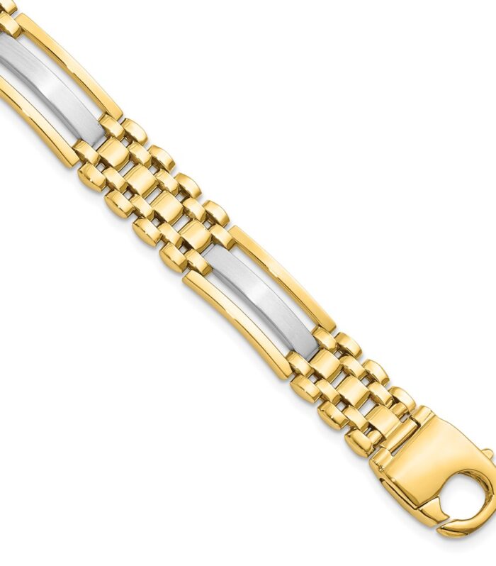 Leslie's 14K Two-tone Polished and Satin Men's Bracelet