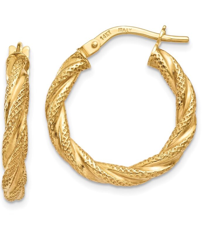 14K Twisted Textured Hoop Earrings