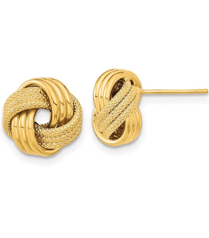 14k Polished Textured Triple Love Knot Post Earrings